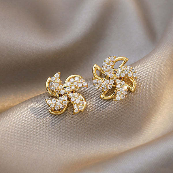 Rotating Small Windmill Stud Earrings-Blongser