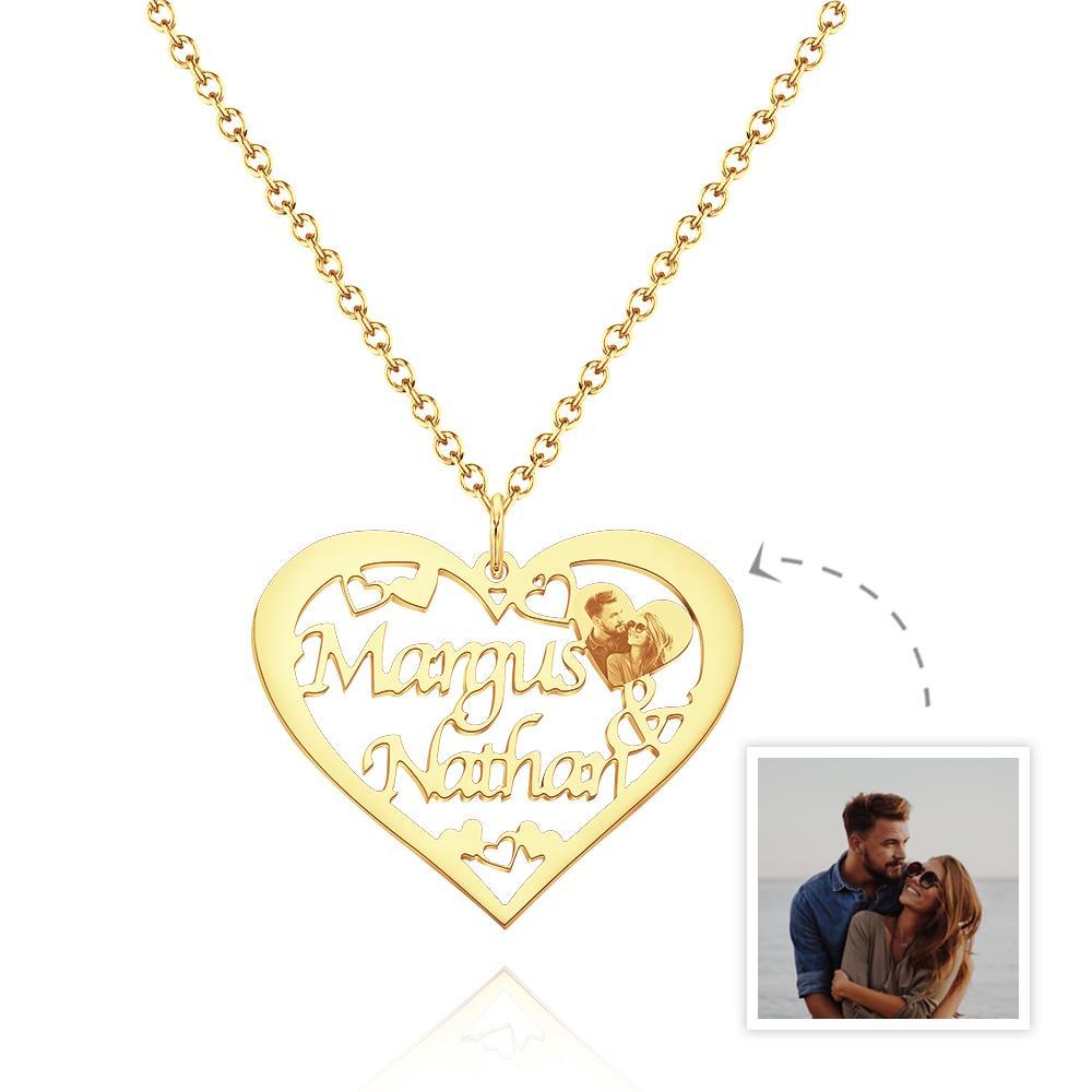 Custom Engraved Photo Necklaces Heart-shaped Pendant Necklace With Names-Blongser