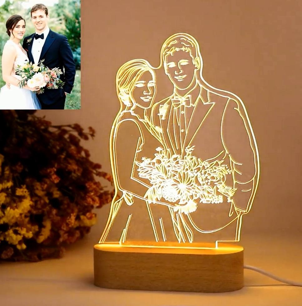 Custom Any Shape 3D Acrylic Lamp Picture Night Light With Engraved Wooden Base-Blongser