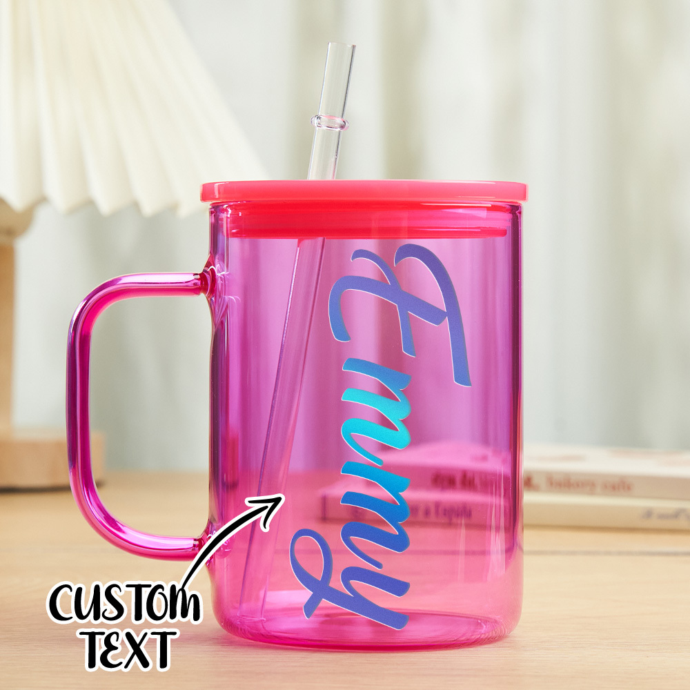 Personalized 15oz Glass Cup with Name Straw and Lid Birthday Gift for Her-Blongser