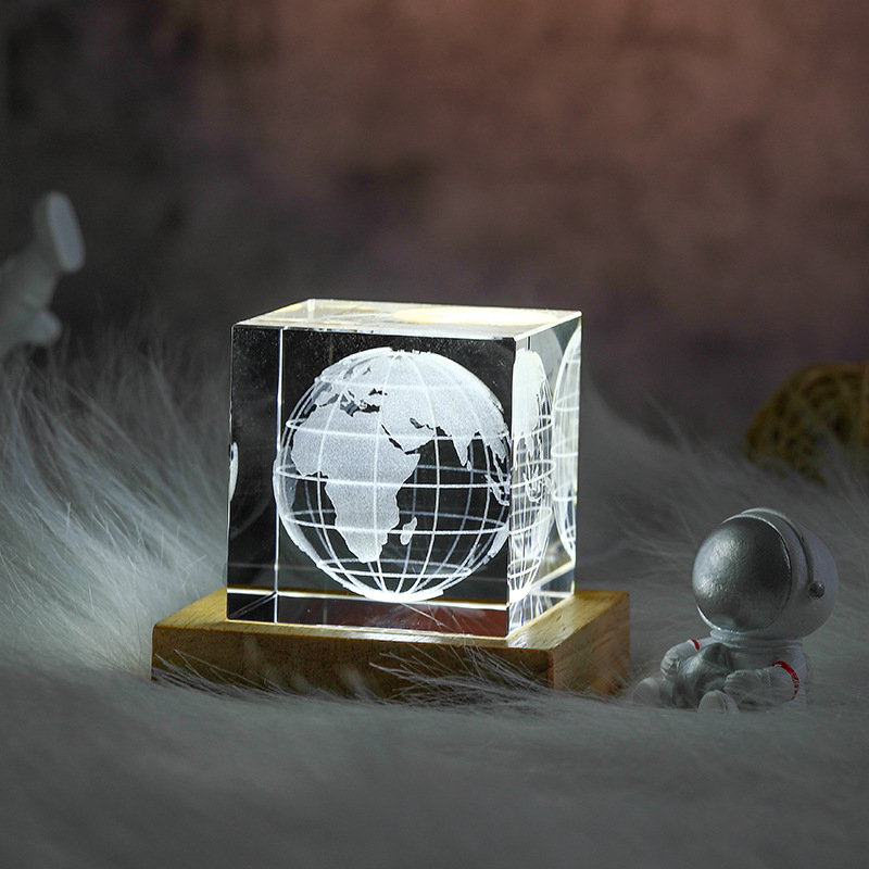 3D Moon Crystal Cube with LED Base-Blongser