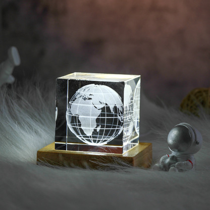 3D Moon Crystal Cube with LED Base-Blongser
