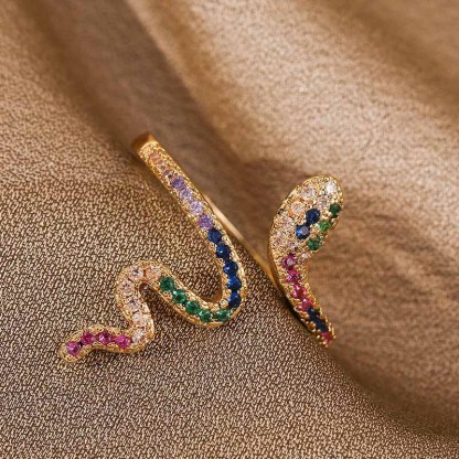 Adjustable Zircon Ring Copper Snake Rings-Blongser