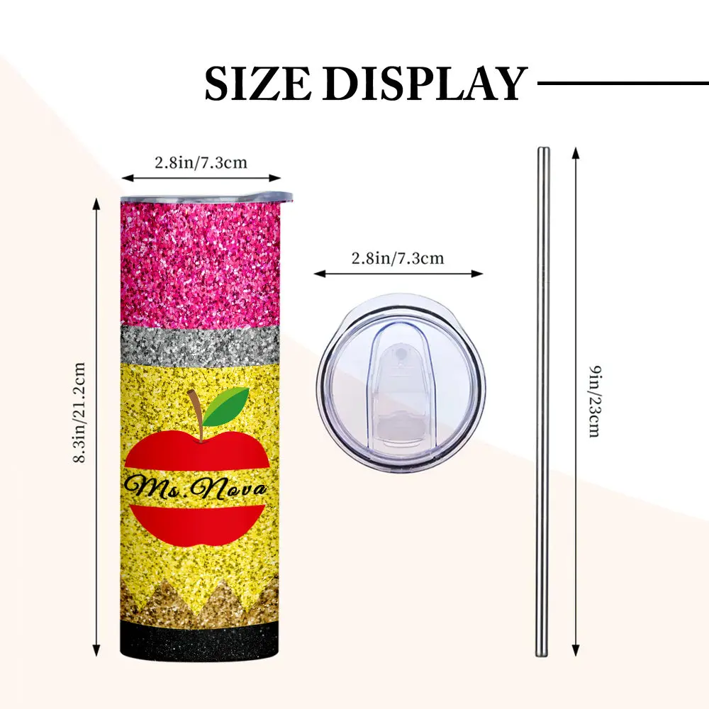 Personalized Glitter Apple 20oz Skinny Tumbler with Straw Back to School Appreciation Gift for Teacher-Blongser