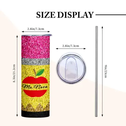 Personalized Glitter Apple 20oz Skinny Tumbler with Straw Back to School Appreciation Gift for Teacher-Blongser