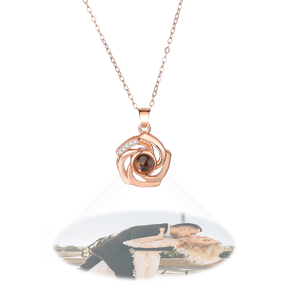 925 Silver Necklace Personalized Flower Projection Photo Necklace-Blongser