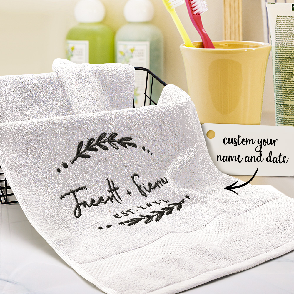 Personalized Name and Date Towel Custom Embroidered Towels for Anniversary-Blongser