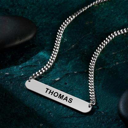 Custom Engraved Bar Necklace Thick Chain Punk Jewelry for Men-Blongser
