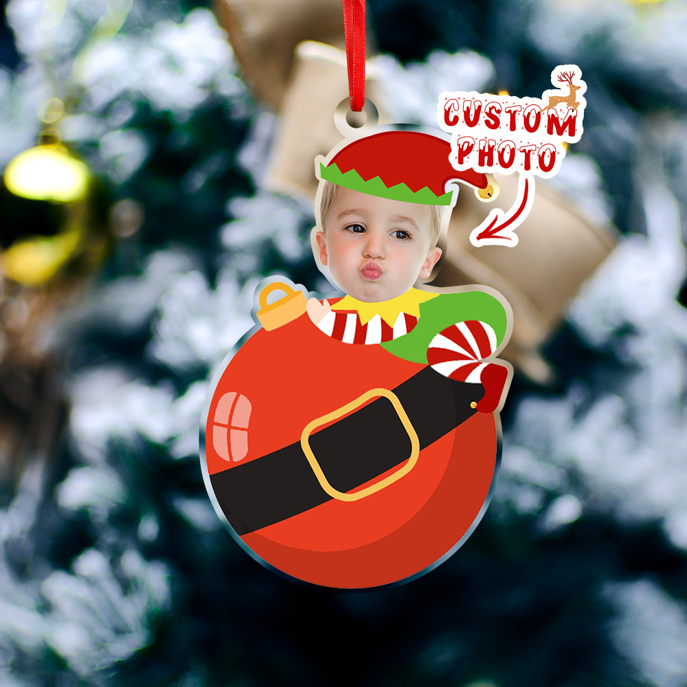 Personalized Cute Baby Elf Ornament with Baby Photo First Christmas Ornament-Blongser