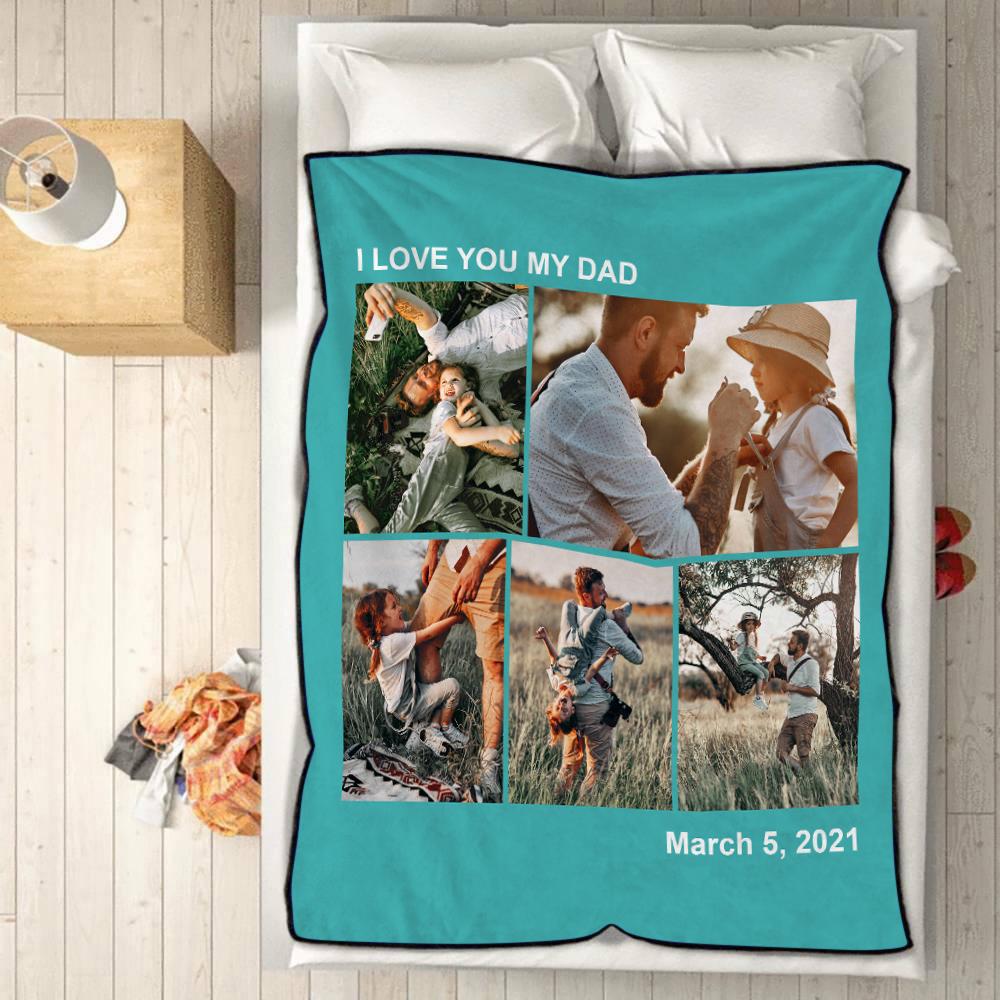 Personalised 5 Photos Fleece Blankets Custom Text Throw Couples Blanket-Blongser