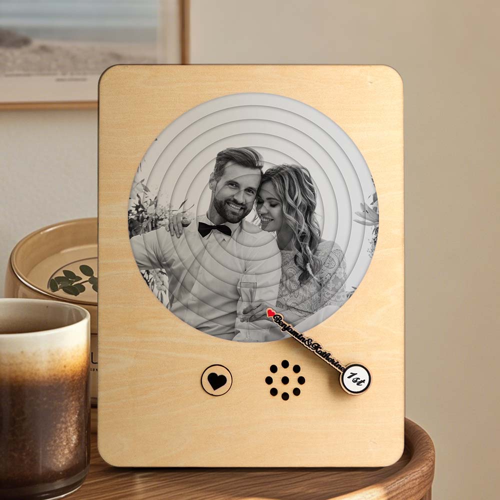 Personalized Photo Wooden Album Music Record Player Wedding Anniversary Gift for Couples-Blongser