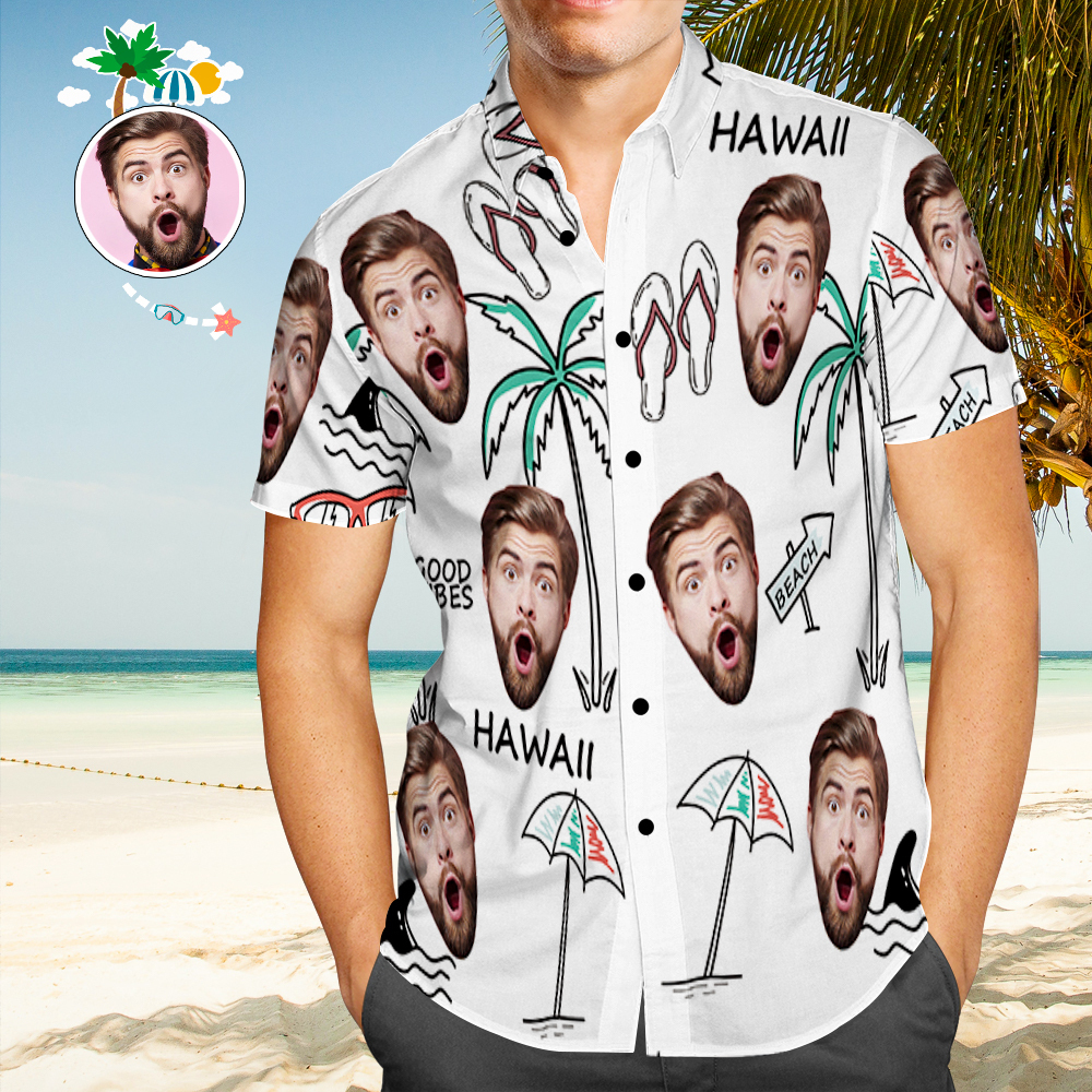 Custom Face Beach Shirts Personalized Summer Holiday Short Sleeve Hawaiian Shirt-Blongser