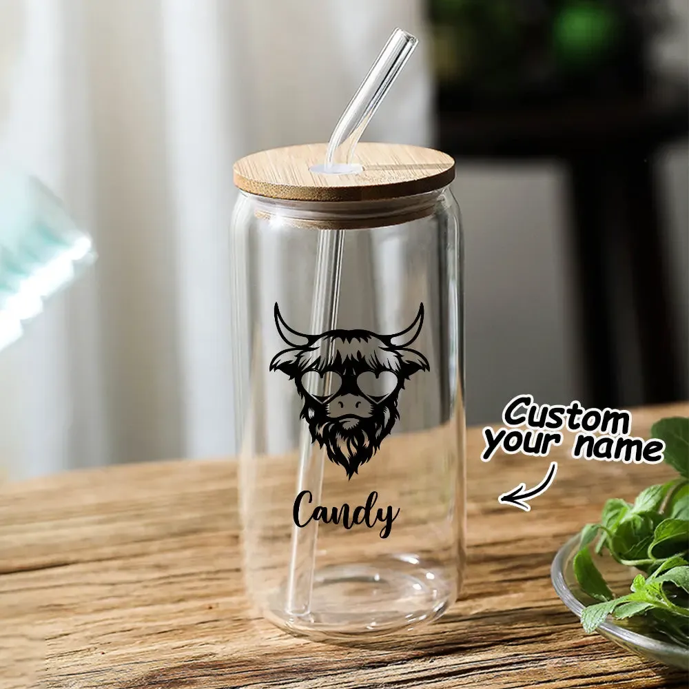 Personalized Highland Cow Tumbler with Name Clear Can Glass Gift for Highland Cow Lovers-Blongser