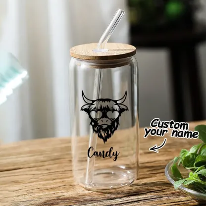 Personalized Highland Cow Tumbler with Name Clear Can Glass Gift for Highland Cow Lovers-Blongser