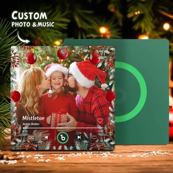 FridgeBeats Frameless Personalized Family Photo Music Fridge Magnet Christmas Gifts for Family Custom Music Magnets Can Play Songs-Blongser