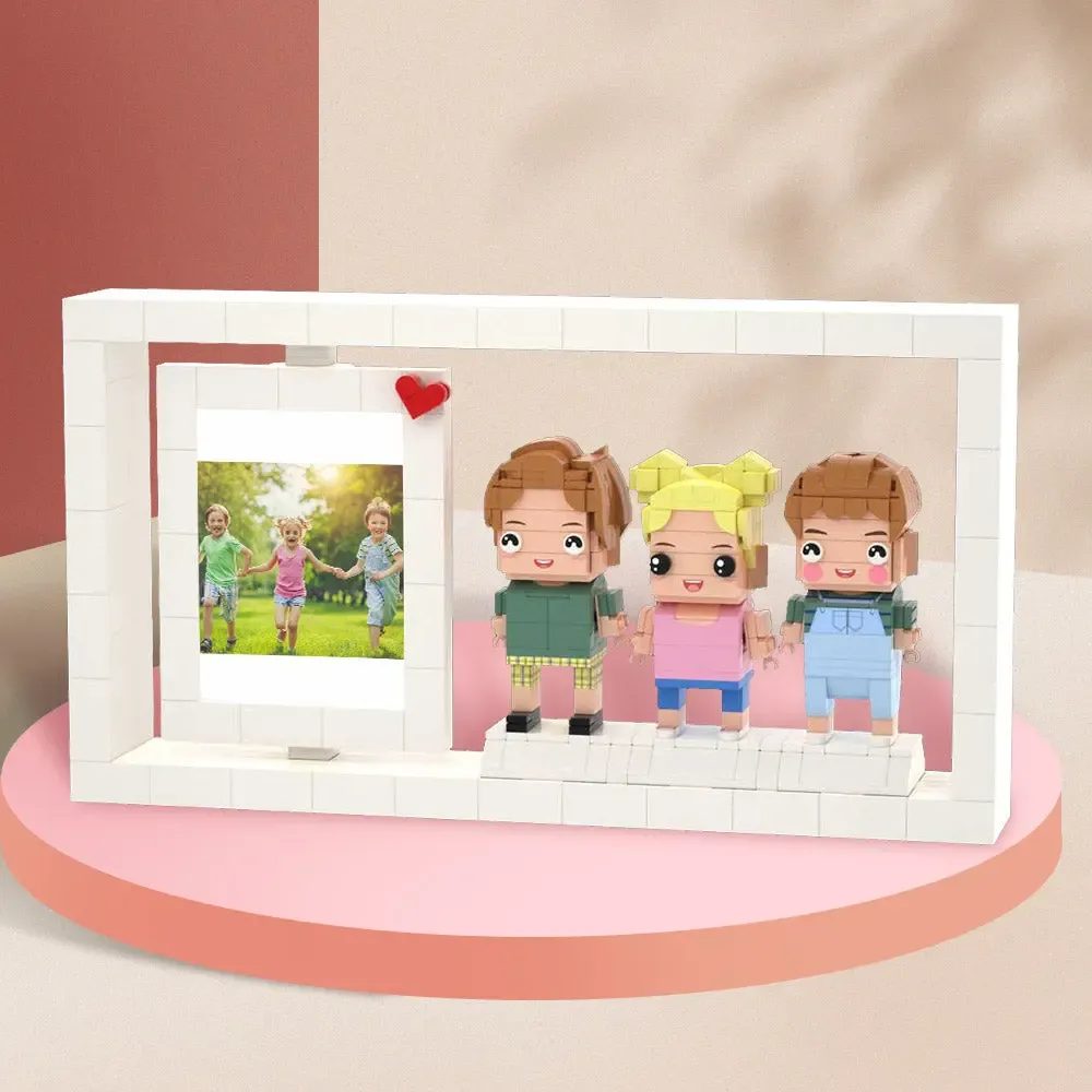 Creative Children's Growth Record Photo Frame Full Body Customizable 3 People Custom Brick Figures Photo Frame Small Particle Block-Blongser