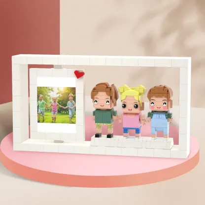 Creative Children's Growth Record Photo Frame Full Body Customizable 3 People Custom Brick Figures Photo Frame Small Particle Block-Blongser