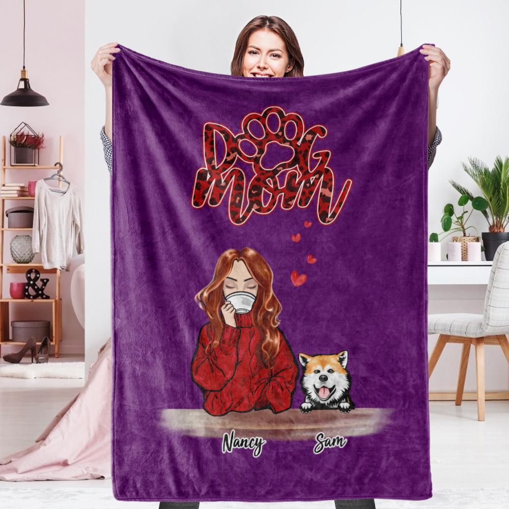 Personalized Name Dog Mom Fleece Blanket - Choose Number Of Pets-Blongser