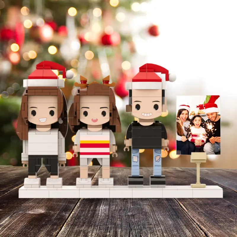 Full Body Customizable 3 People Photo Frame Custom Brick Figures Small Particle Block Perfect Christmas Gifts for Family-Blongser