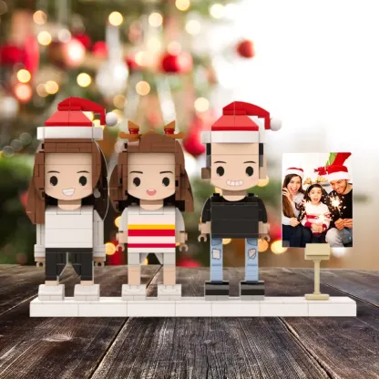 Full Body Customizable 3 People Photo Frame Custom Brick Figures Small Particle Block Perfect Christmas Gifts for Family-Blongser