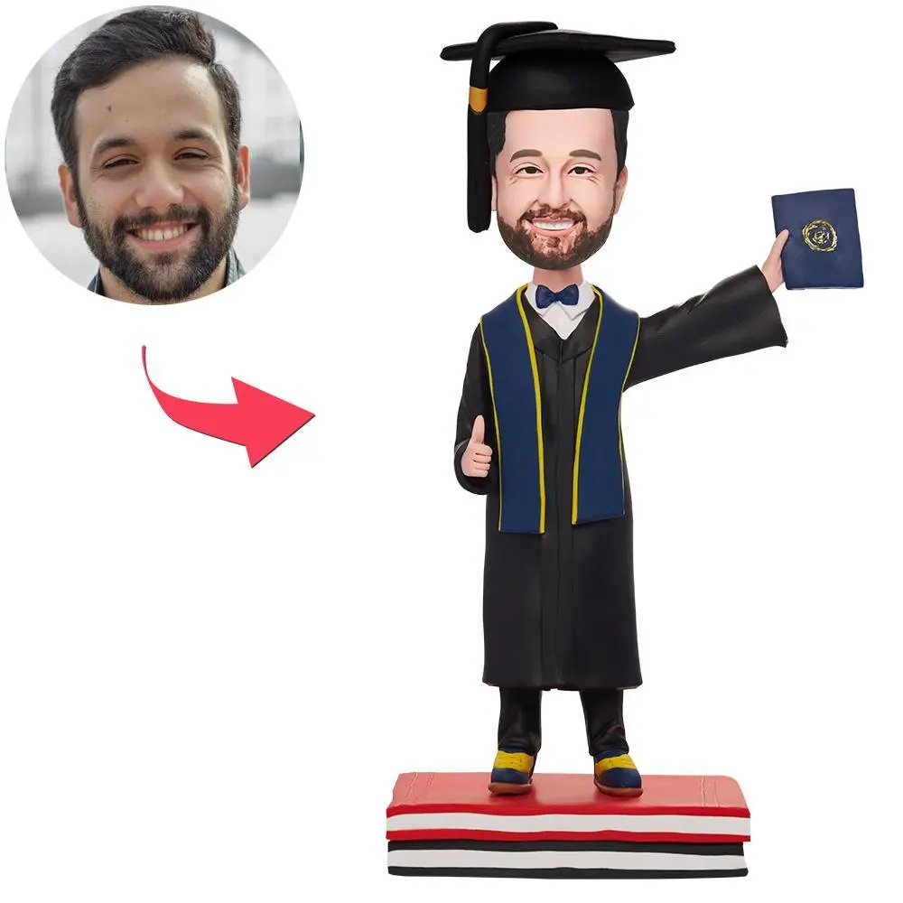 Custom Graduation Man Hold Diploma Bobbleheads With Engraved Text-Blongser
