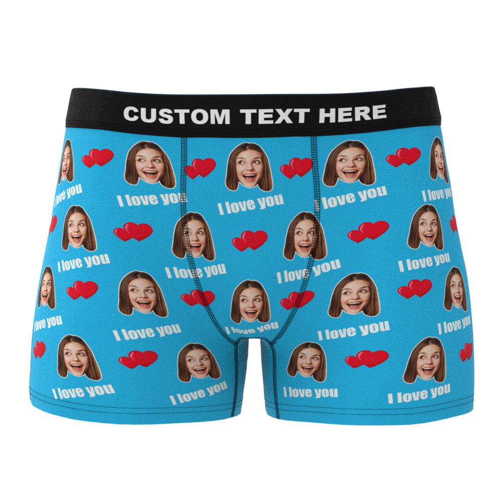 Custom I Love You Men's Boxer Shorts Personalized Underwear with Face-Blongser