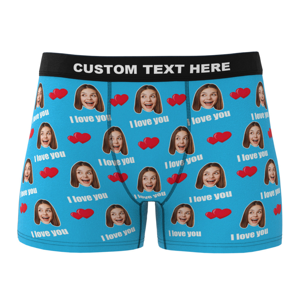Custom I Love You Men's Boxer Shorts Personalized Underwear with Face-Blongser