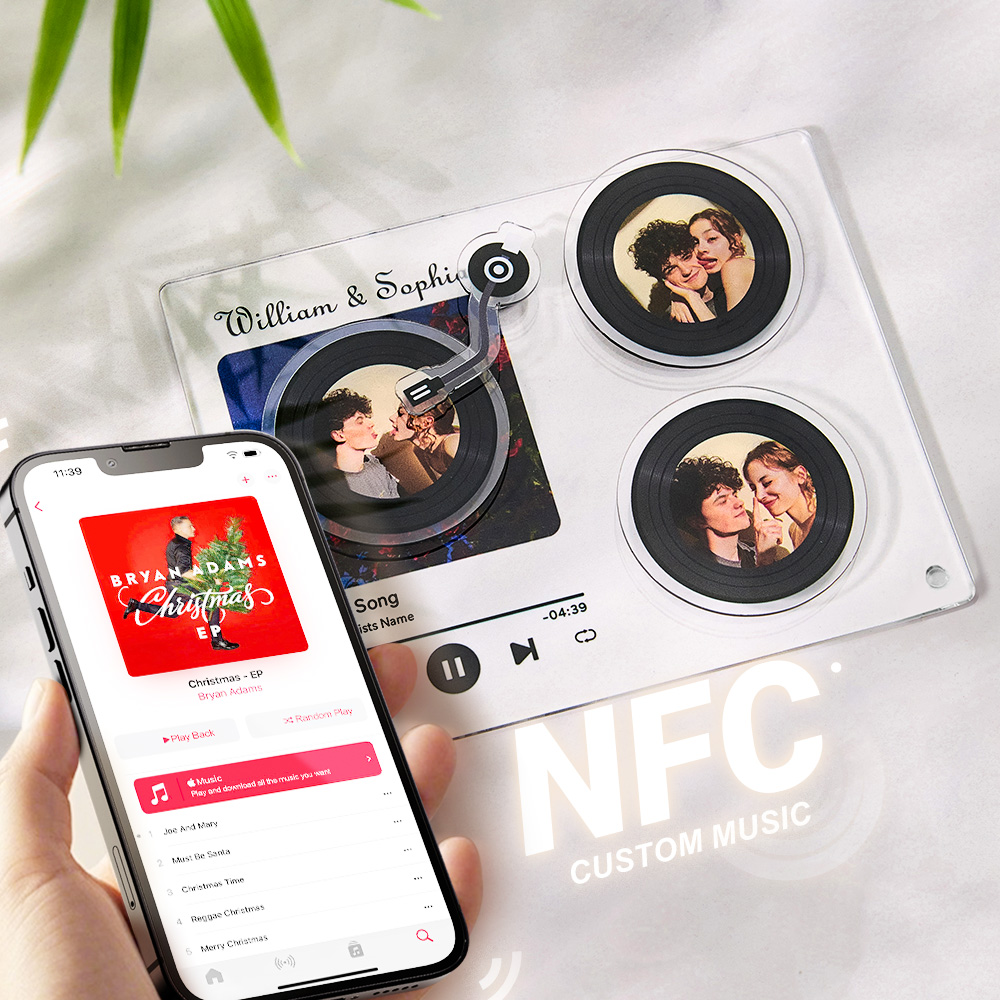 Personalized Rotatable Photo Vinyl Record Tap to Play NFC Music Record Plaque Gift for Lover-Blongser