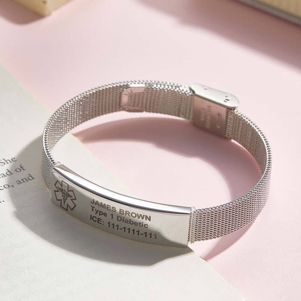Personalized Emergency Medical Alert ID Bracelet with Text Adjustable Bracelet Gift for Diabetes Epilepsy Autism-Blongser