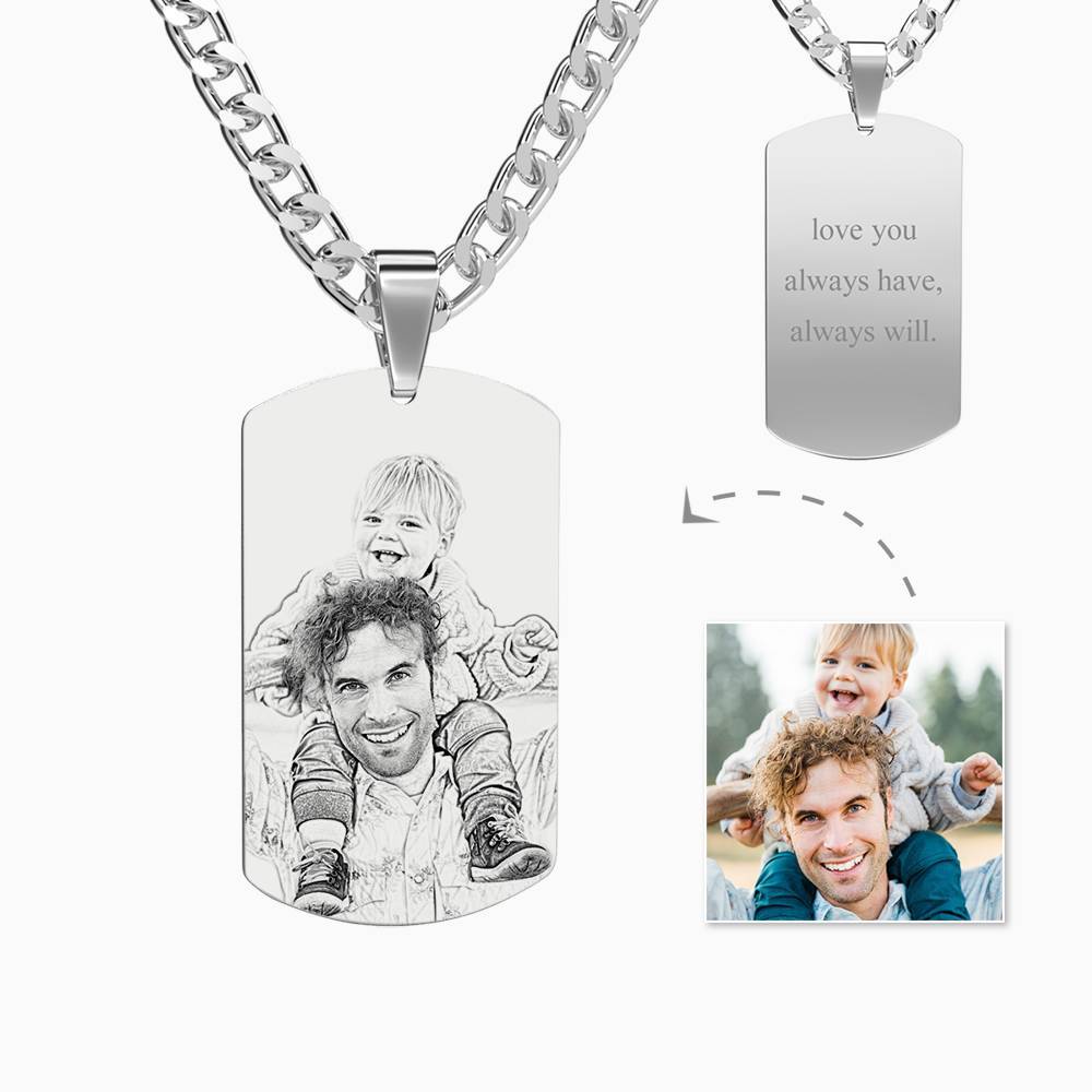 Father's Gifts Personalized Mens Dog Tag Engraved Photo Necklace-Blongser