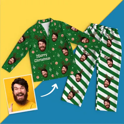 Custom Face Christmas Long Sleeve Pajamas Set Elk-Blongser