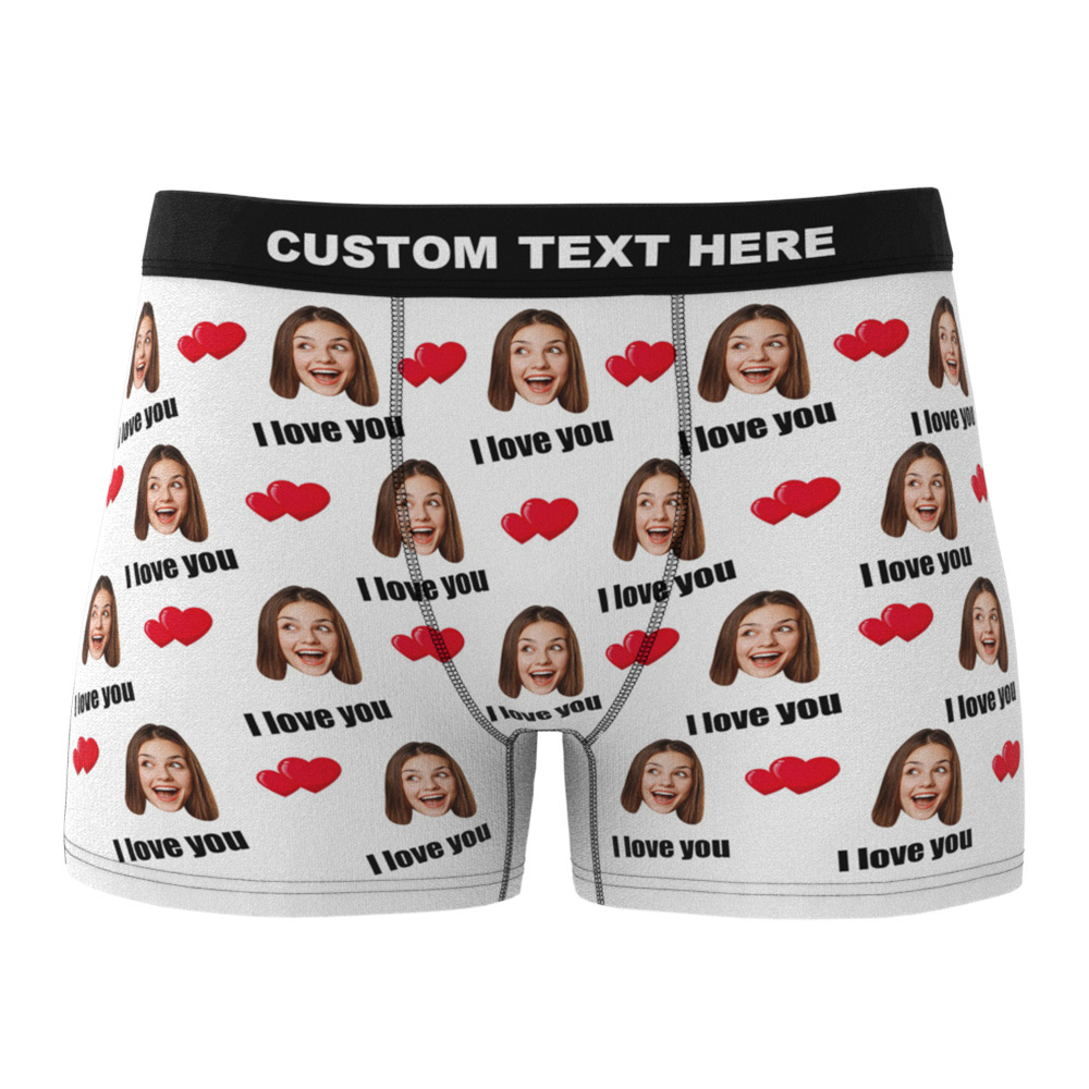 Custom I Love You Men's Boxer Shorts Personalized Underwear with Face-Blongser