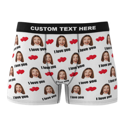 Custom I Love You Men's Boxer Shorts Personalized Underwear with Face-Blongser