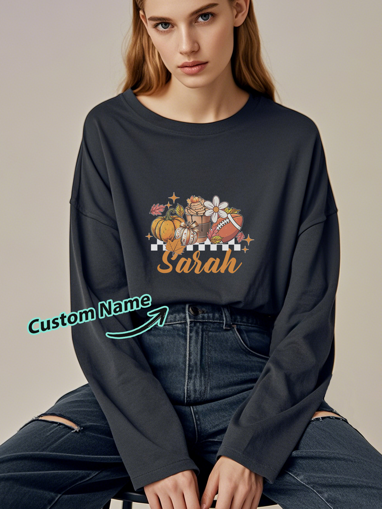 Custom Engraved Personalized Name Halloween Long Sleeve T-Shirt-Blongser