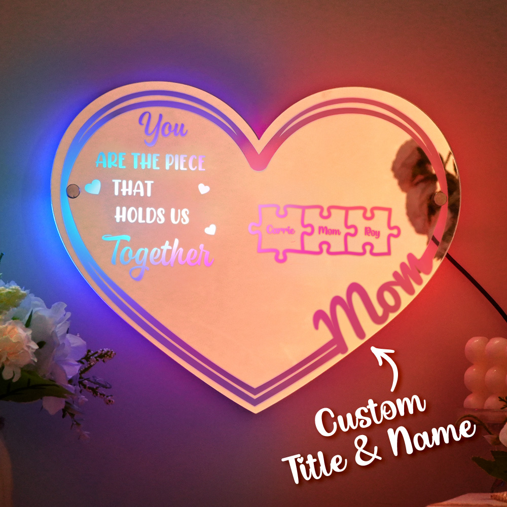 Personalized Mom You Are the Piece That Holds Us Together Mirror Light Puzzle Piece Sign Mother's Day Gifts-Blongser