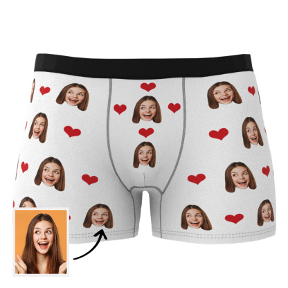 Custom Heart Face Boxer Briefs Men's Underwear-Blongser