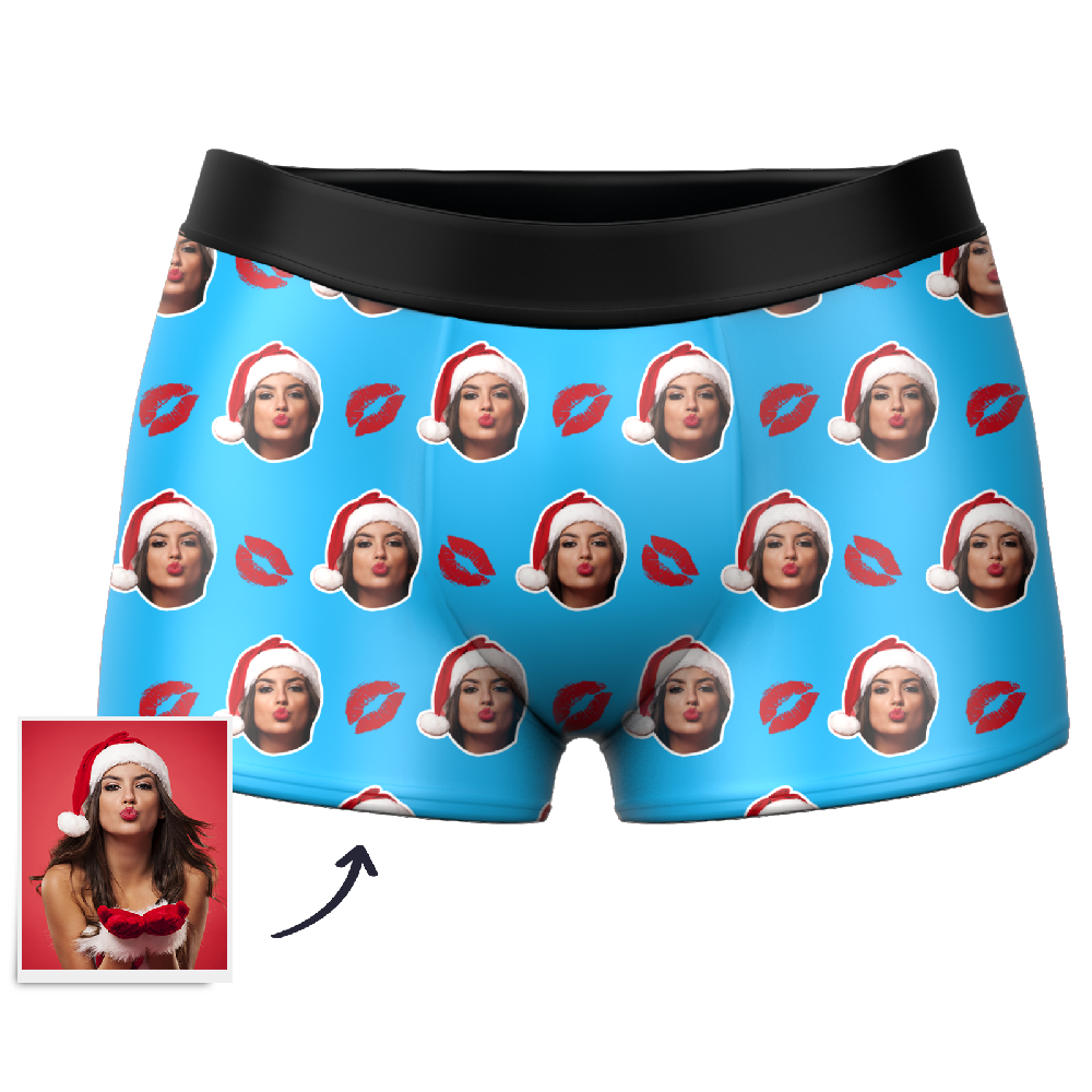 Customized Face Boxers Christmas Hat Printed Underwear with Picture-Blongser