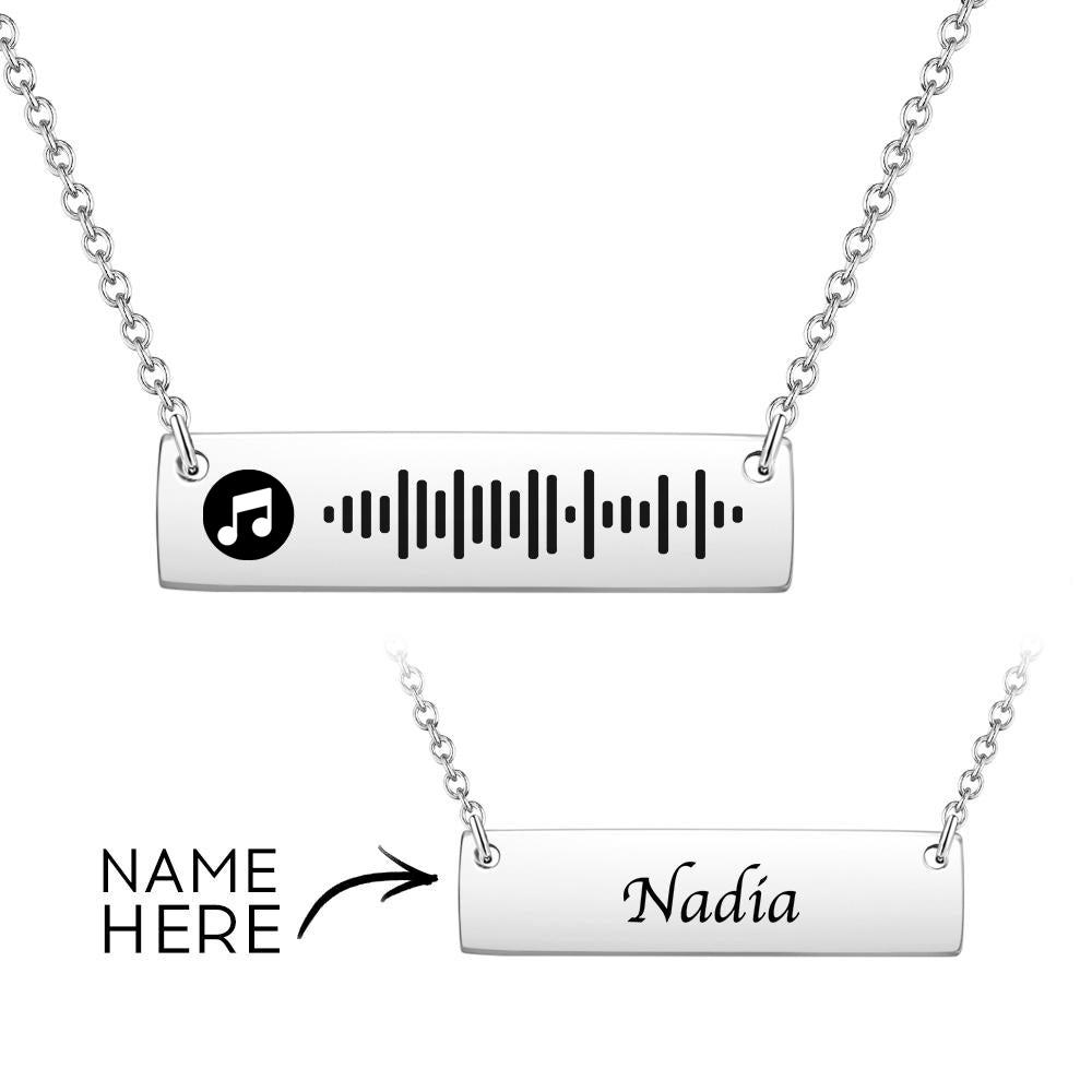 Personalized Bar Necklace Music Code Necklace Engraved Name Stainless Steel Necklace Gift-Blongser