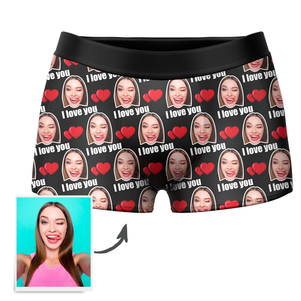 Custom I Love You Men's Boxer Shorts Personalized Underwear with Face-Blongser