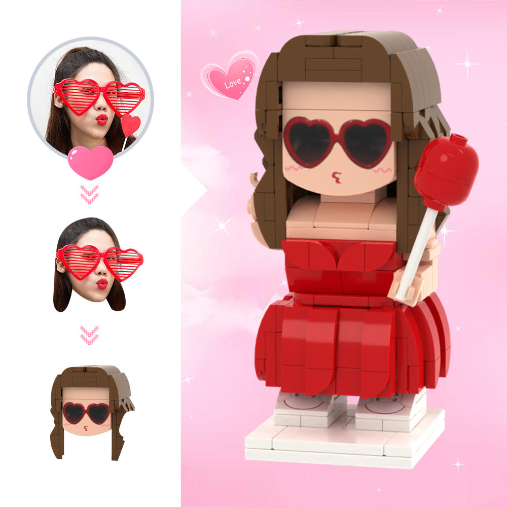 Custom Cute Head Brick Figures Personalized 1 People Brick Figures Lady with Balloon Brick Figures-Blongser