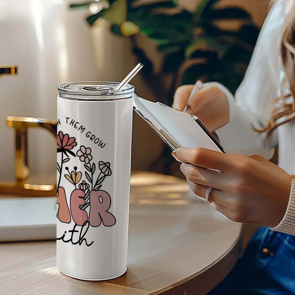 Personalized Wildflowers 20oz Name Skinny Tumbler with Straw Appreciation Gift for Teacher Back to School Gift-Blongser