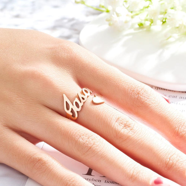 Custom Name Ring Heart Open Adjustable Rings-Blongser
