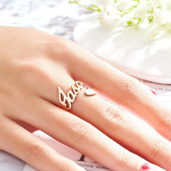 Custom Name Ring Heart Open Adjustable Rings-Blongser
