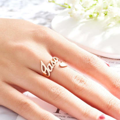Custom Name Ring Heart Open Adjustable Rings-Blongser