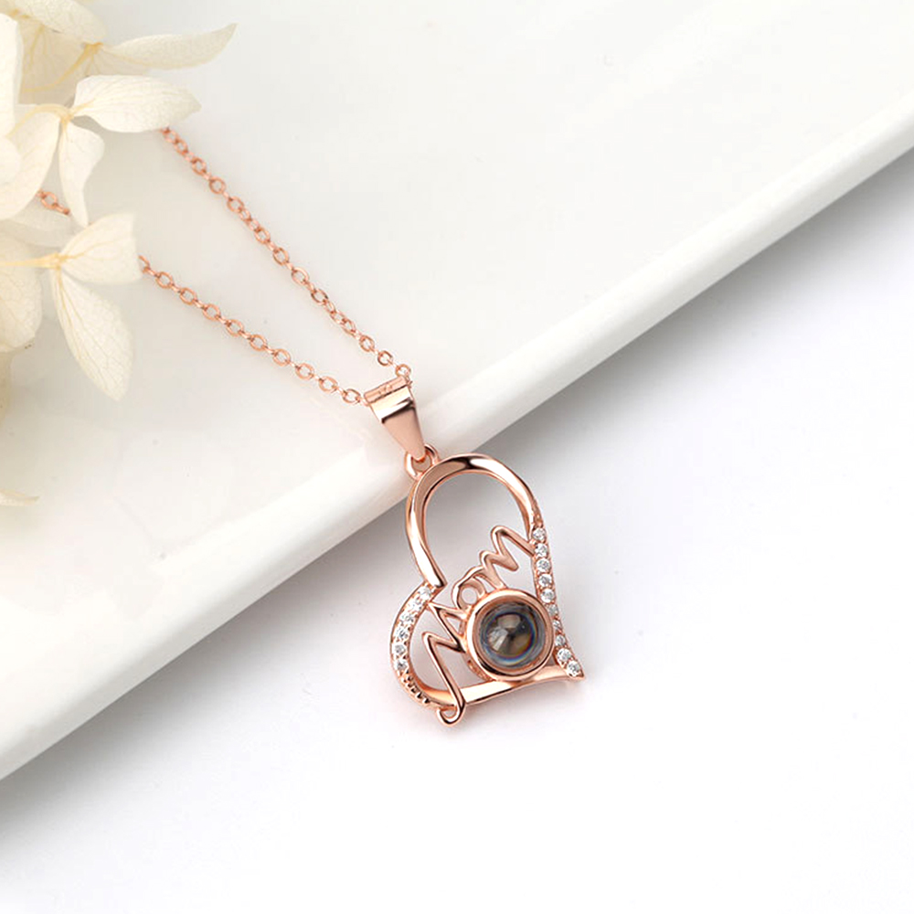 Personalized Mom Projection Heart Necklace 925 Sterling Silver-Blongser
