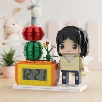 Gifts for Her Custom Brick Figures Clock Personalized Figures Potted Plant & Brick Clock-Blongser