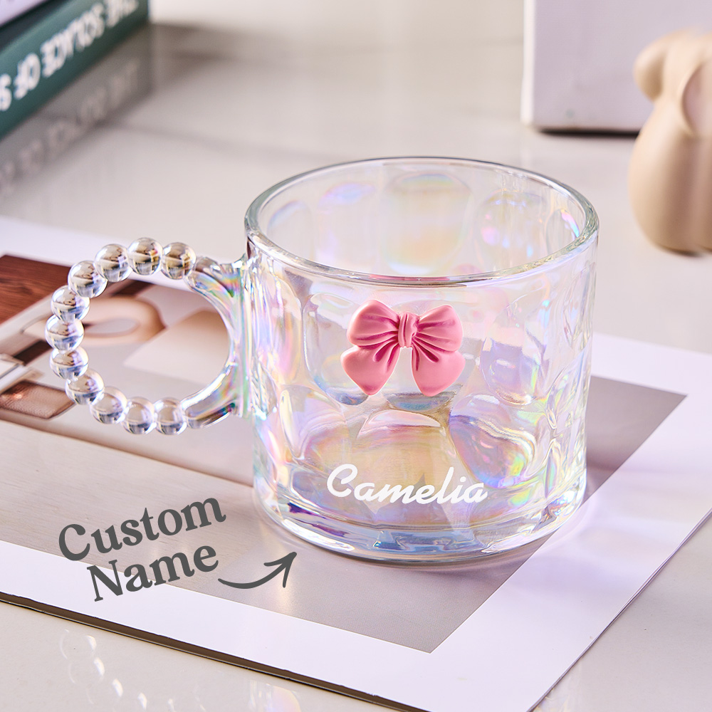 Personalized Coquette Bow Cup with Engraving Name Glass Coffee Cup Gift for Her-Blongser