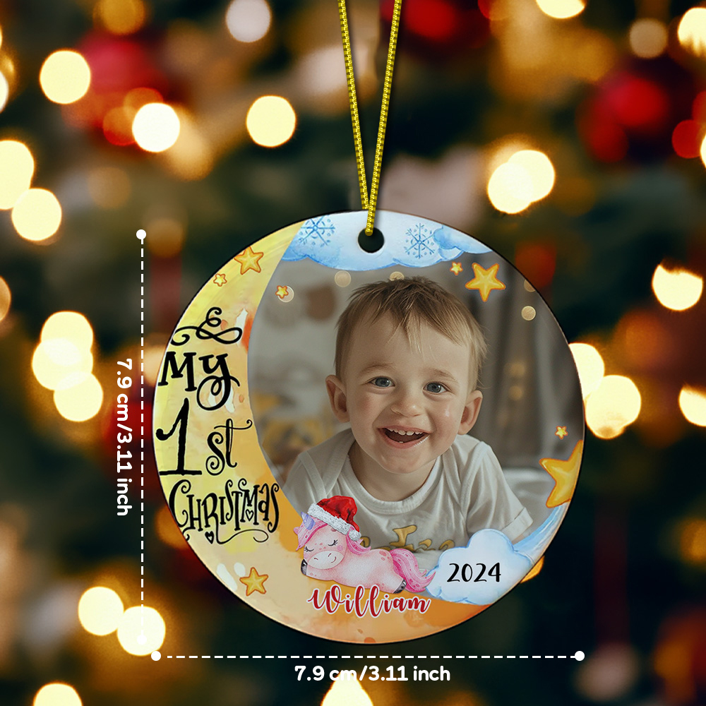 Personalized Baby's First Christmas Ornament with Photo Unicorn Christmas Ornament Gift for Kids-Blongser