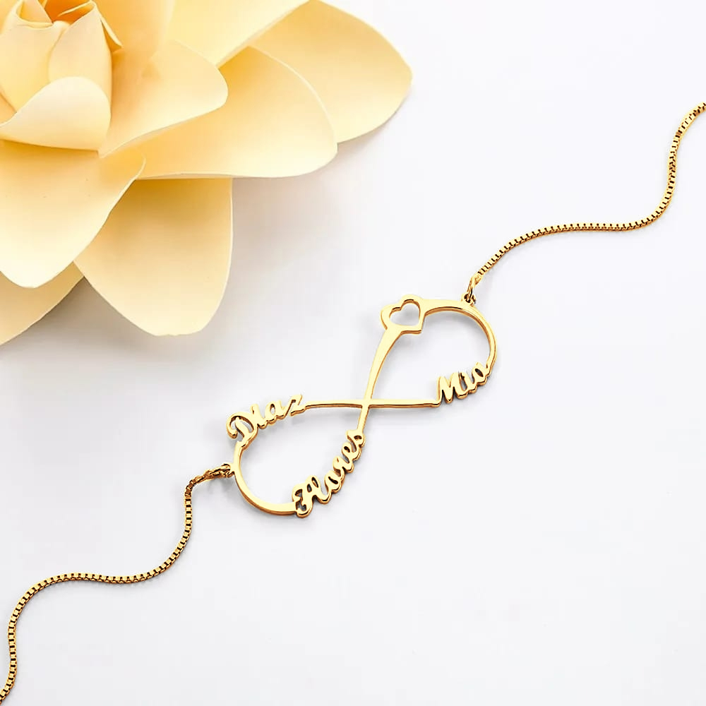 Heart Shape Custom Three Names Infinity Necklace 925 Sterling Silver-Blongser