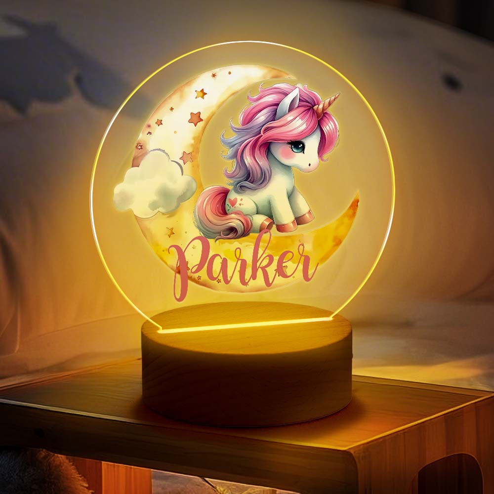 Personalized Unicorn Moon LED Night Light with Name Lamp Decor Birthday Gift for Girls-Blongser